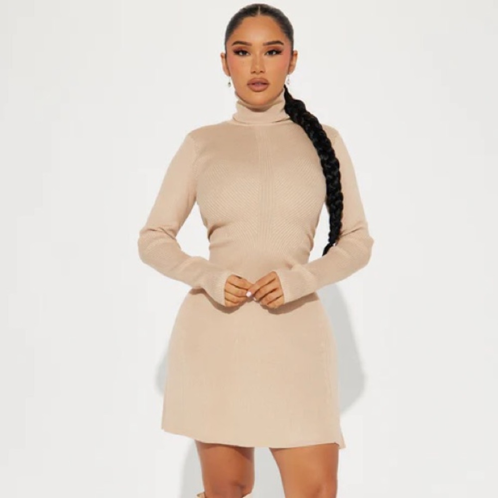Jodie Ribbed Mini Dress - Taupe - Medium